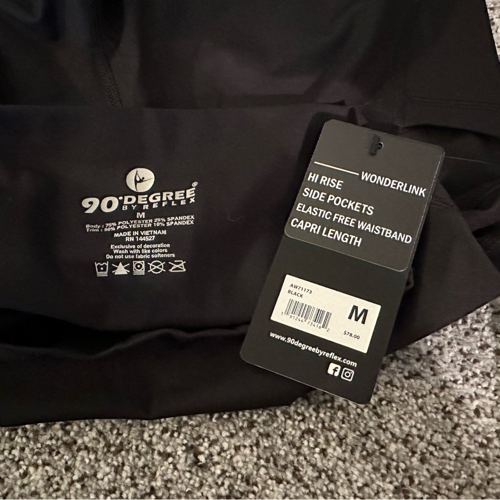 90 Degrees By Reflex M Black Banded Capri Slimming High Waist Leggings R $78 NWT - Picture 4 of 11